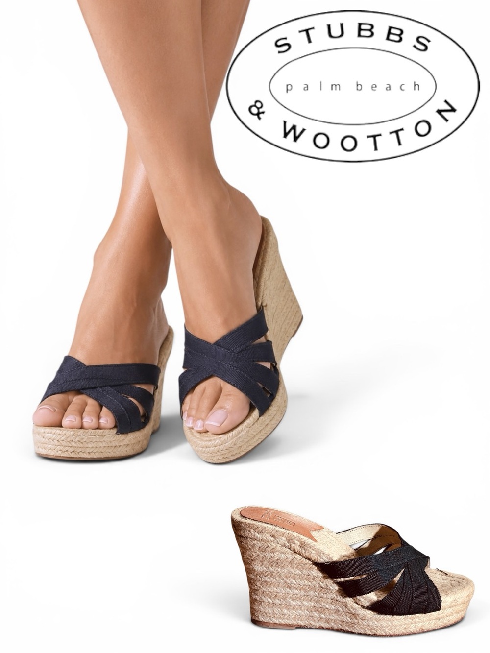 Stubbs & Wootton Black "Grace" Espadrilles Sandals Wedge - EU 37